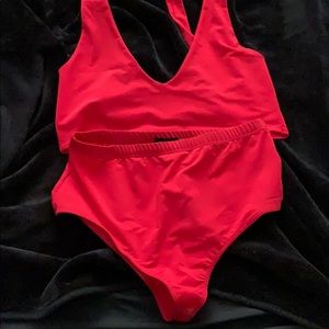 Red halter neck bathing suit